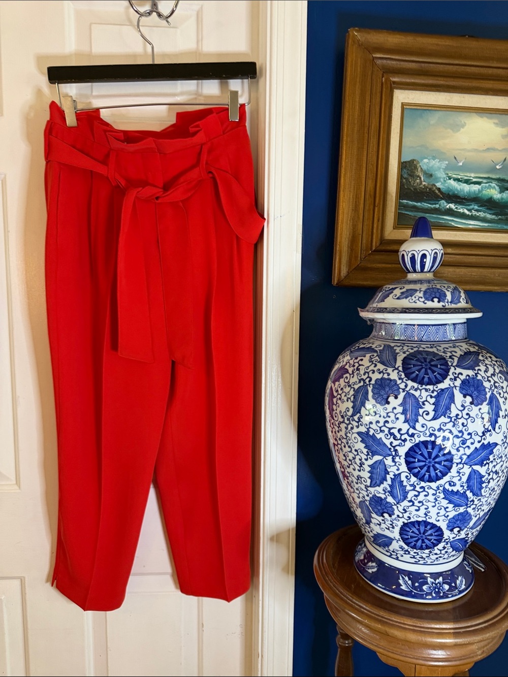 NWOT Women’s Boden Red Paperbag Waist Tie-Ankle Pants Size 4P